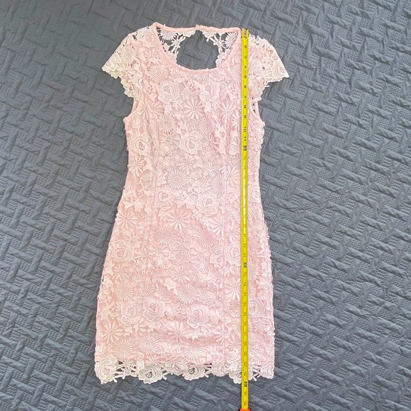 Lulu's Pink Backless Lace Dress Romance Language Size Medium - Picture 8 of 14